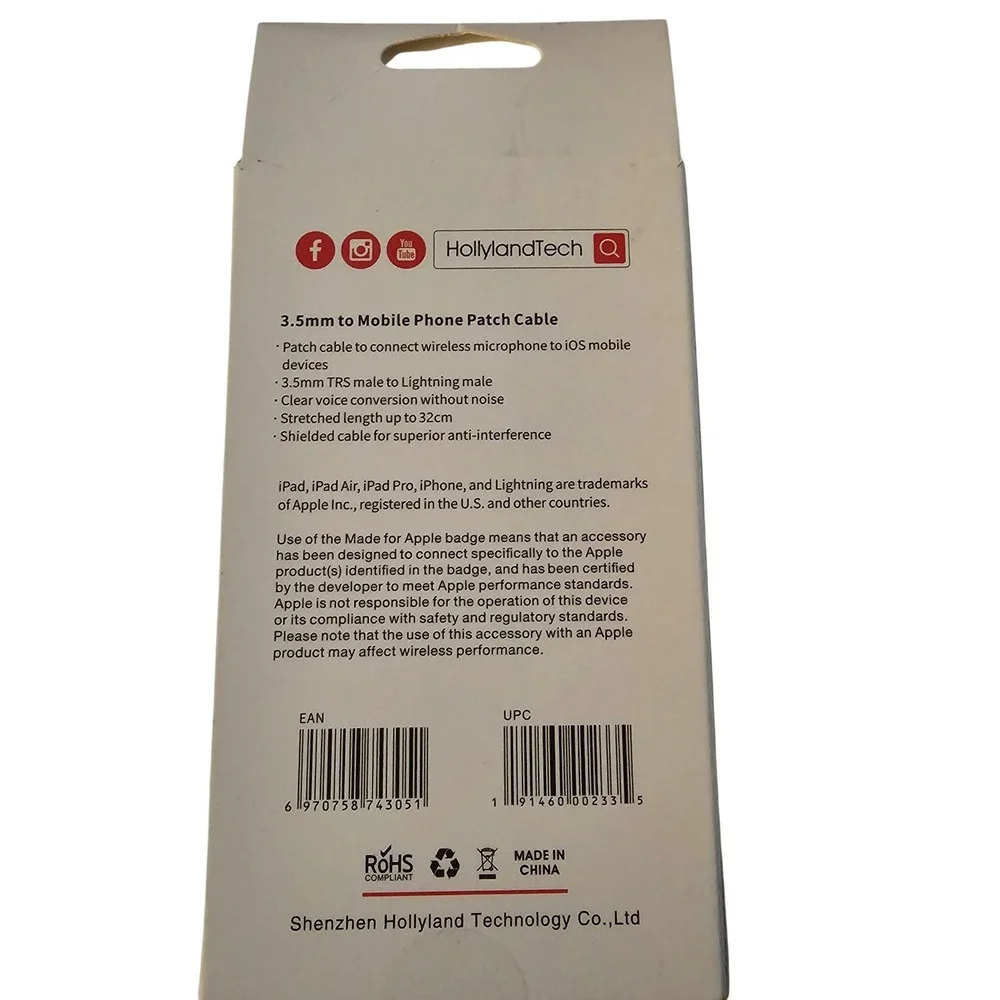 Hollyland Lightning to 3.5mm Adapter, MFi Certified, for Mobile Phone